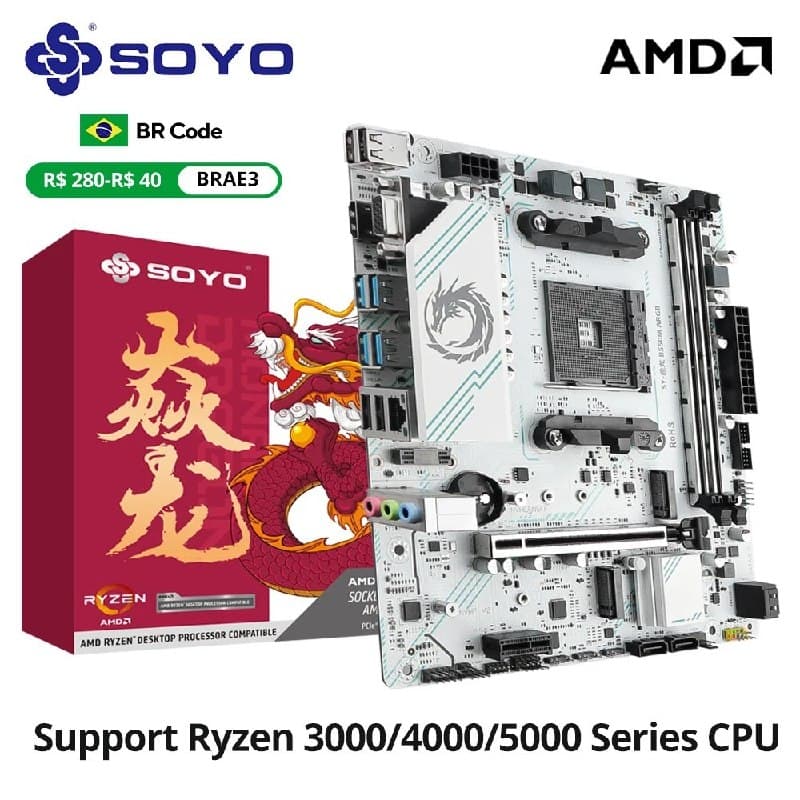 Placa mãe B550m Soyo ARGB Pcie 4.0, 2x Nvme
