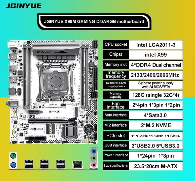 JGINYUE X99 GAMING D4 ARGB (Tem suporte ao TPM 2.0)
