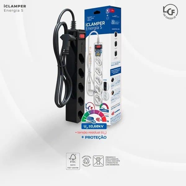 Filtro de Linha com Protetor de Surto Dps iClamper Energia 5 Tomadas