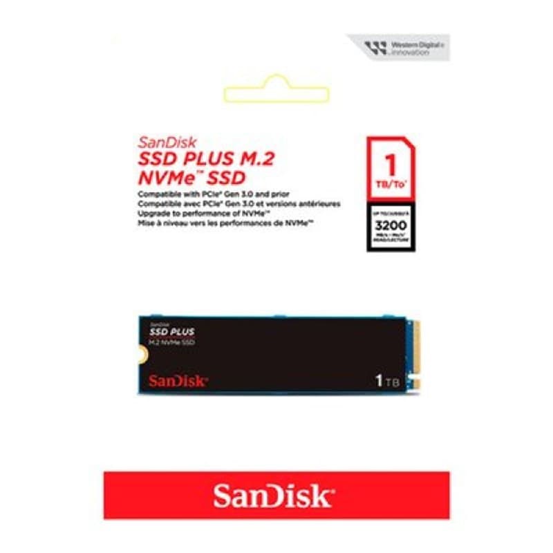 SSD SanDisk Plus, 1TB, M.2 PCle, NVMe, Leitura 3200 MB/s e Gravação acima de 2500 MB/s, Preto - SDSSDA3N-1T00-G26