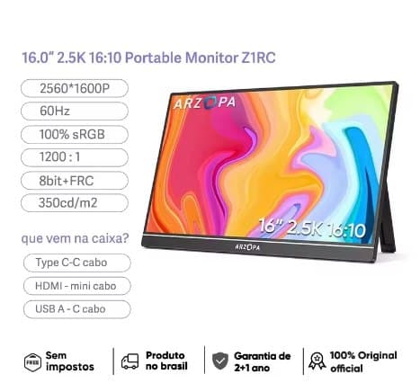 Monitor Portátil Arzopa Z1RC 16.1' 2.5K IPS