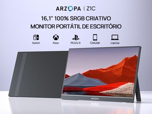 Monitor Portátil ARZOPA Z1C 16,1 Polegadas, 1080P Tela IPS Display Externo 60hz