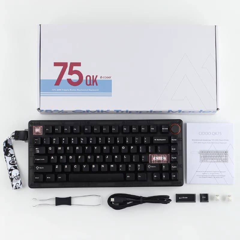 Teclado Mecânico Sem fio MECHLANDSxCIDOO QK75 75%. Hot-Swap Gasket. Tri-Mode, RGB Backlit