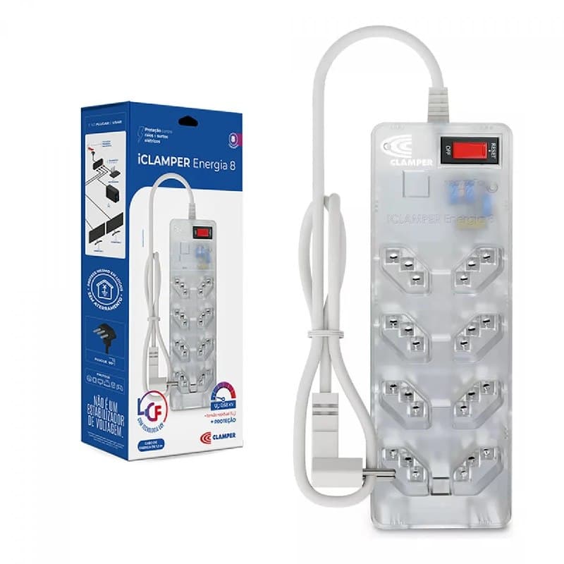 Filtro De Linha Dps Iclamper Energia 8 Tomadas 10a Bivolt Transparente/branco Bivolt