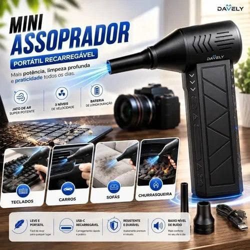 Mini Ventilador Soprador Ar Turbo 130000rpm Assoprador Sem Fio Recarregável Usb 3 Níveis Jato Forte Portátil Multiuso Davely