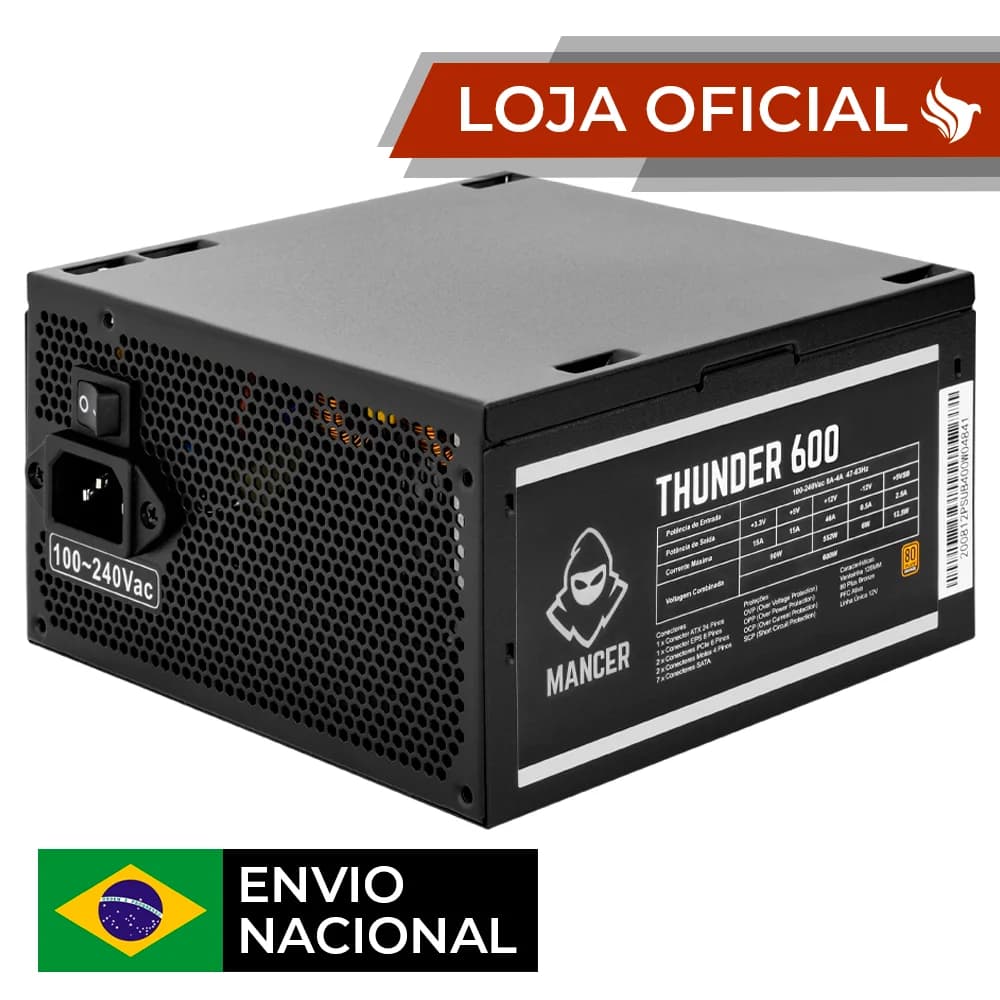 Fonte 600W 80 Plus de marca
