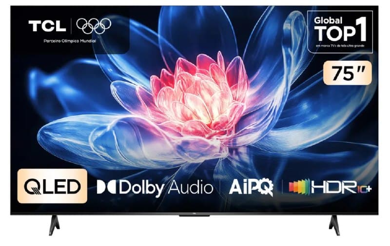 TCL, Smart TV 75" T6C, 4K QLED, Tela HVA, HDR10+ e Google TV