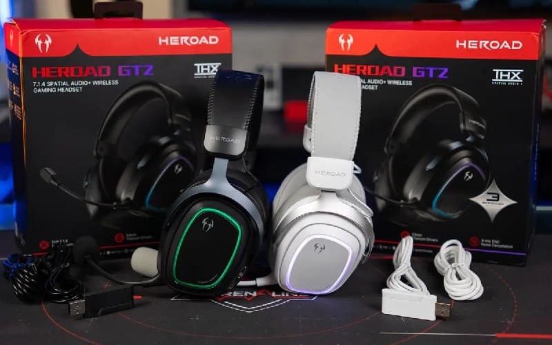 Fone QCY Headset Gamer Heroad GT2 THX Spatial Audio+ 7.1.4 RGB Tri-Mode 3 Microfones com ENC