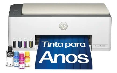Impressora Multifuncional HP Smart Tank 583 Tanque de Tinta Colorida Wi-Fi com autorreparo, USB - Impressora, Copiadora e Scanner Cor: &lrm;Branco (4A8D8A)