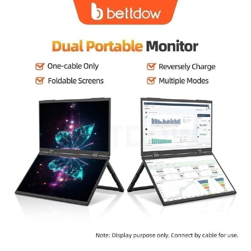 Bettdow Monitor De Tela Dupla De 15.4" Cada - IPS FHD Display Com Suporte