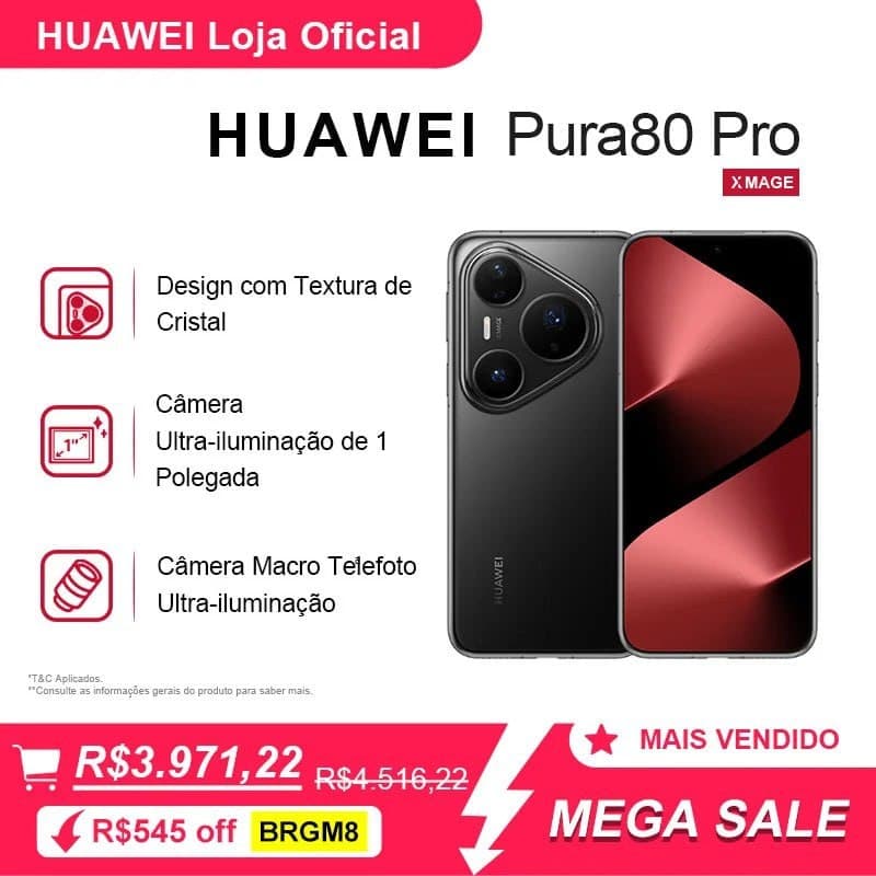 Celular HUAWEI Pura 80 Pro 12GB+512GB | Câmera Ultra-iluminação de 1 Polegada | 5170 mAh