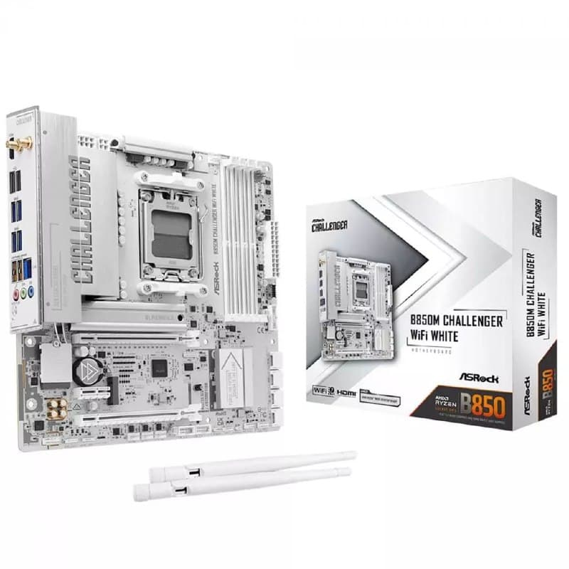 Placa Mãe ASRock B850M Challenger WiFi White, Chipset B850, AMD AM5, mATX, DDR5, Branco