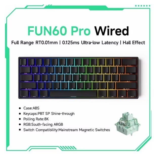 Teclado Magnético Akko Monsgeek Fun60 Pro Black Wired