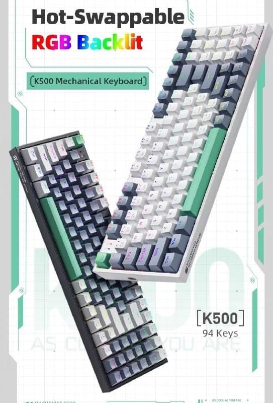 Teclado Mecânico Machenike K500 90% RGB, 94 teclas, Huano Hot Swap
