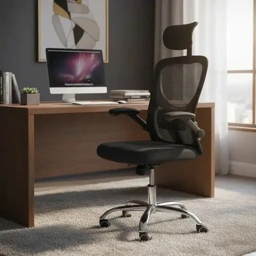 Cadeira Ergonômica Ravena Apoio Lombar e Nuca Preto Espuma, Mesh Respirável