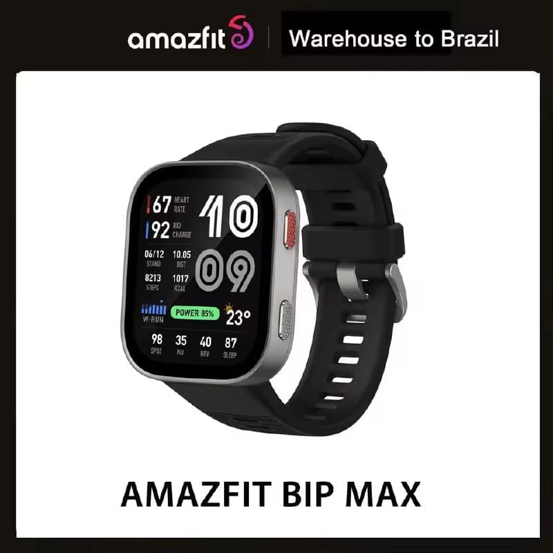 Amazfit Bip Max Smartwatch – Tela AMOLED de 2,07″ com 3000 nits, GPS Integrado, Mapas Offline, Chamadas Bluetooth, BioTracker 6.0, 150+ Modos Esportivos, Bateria de até 20 Dias e R