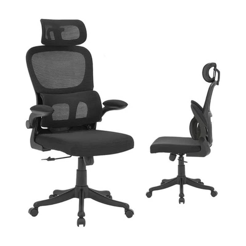 Cadeira de Escritório Ergonômica Com Apoio Lombar e Apoio de Cabeça Cinza com estofado de mesh