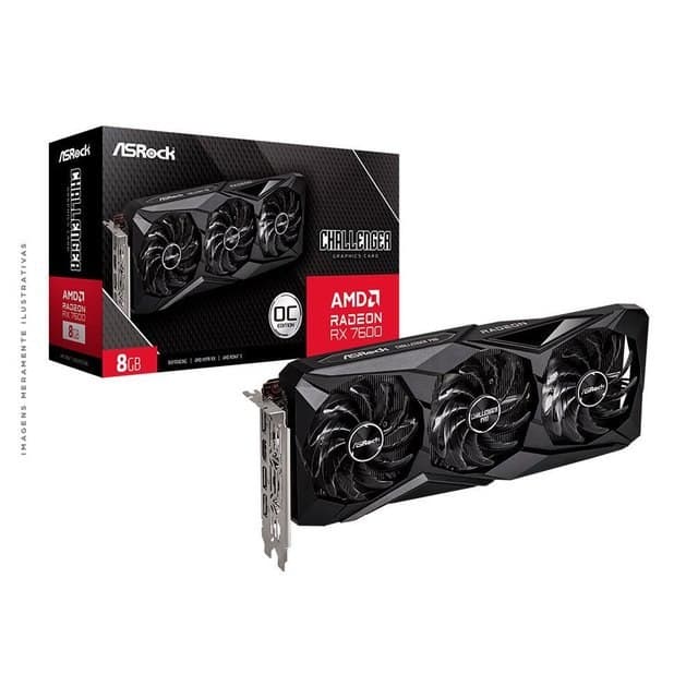 Placa de vídeo AMD Radeon ASROCK RX7600 8GB Challenger Pro OC GDDR6 128Bits 90-GA62ZZ-00UANF