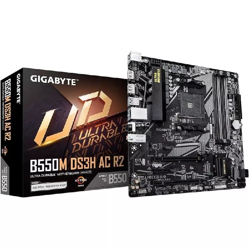 Placa Mãe Gigabyte B550M DS3H AC R2 Wi-Fi AM4 4xDDR4 Chipset AMD B550 mATX
