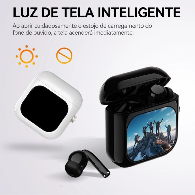 Fones Aurafit ​​Ai Acústica Concha & Bluetooth 5.3, 4 Mic ENC, 36h + Tela TFT 2,01" HD, ANC, Trad IA + APP,