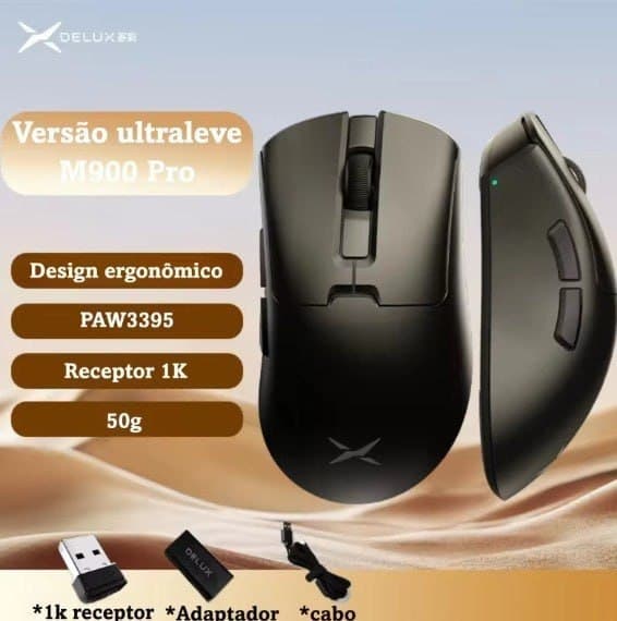 Mouse Sem Fio Delux M900Pro Ultra 1K Paw 3395 50g 500mAh *Sem dock*