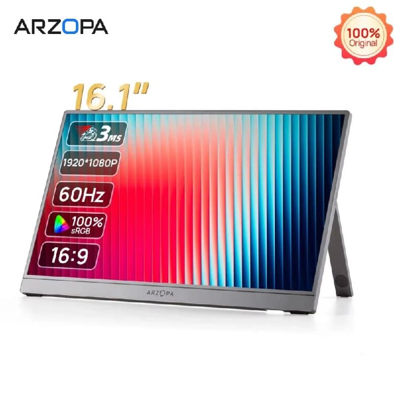 Monitor Portátil ARZOPA Z1C 16,1 Polegadas, 1080P 300cd/ ㎡ Tela IPS para Laptop Mac PC Switch PS Xbox Display Externo Z1 C Cinza 60hz