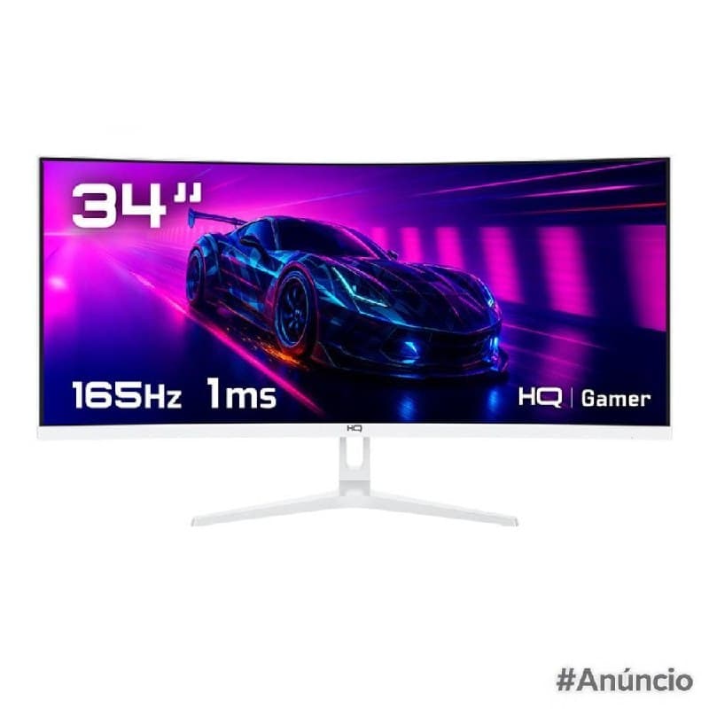 Monitor Gamer 34" Curvo Branco 1ms, 165Hz, UltraWide (QHD) - 3440x1440 AMD FreeSync, HDMI, DP, HQ Premium HQW34C16