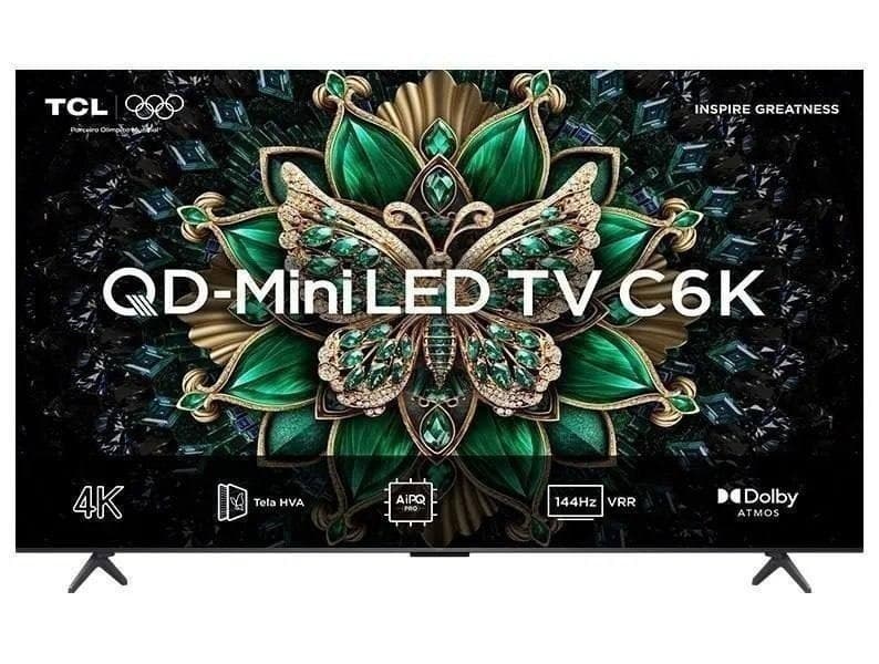 Smart Tv 55" Tcl 4K Uhd MiniLED 55C6k 120Hz Google Tv AiPQ Google Assistente 4 Hdmi 2 Usb