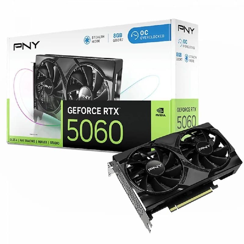 RTX 5060 Placa De Vídeo Pny Dual Oc, 8GB, Gddr7, Dlss, Ray Tracing