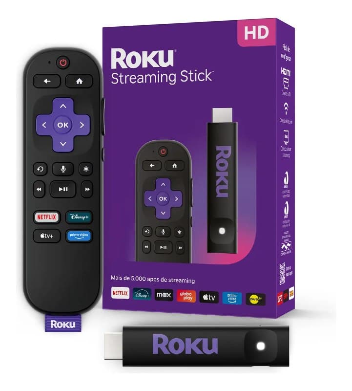 Roku Streaming Stick 2025 Para Tv Hd/fhd Controle Por Voz Preto De Voz 3ª geração 3840BR