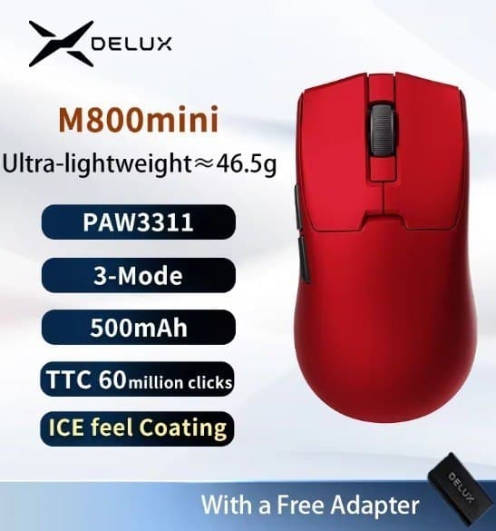 Mouse Delux M800MINI PAW3311 (Apenas Vermelho)