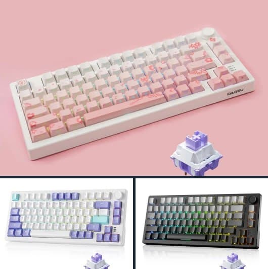 Teclado Mecanico Sem Fio DAREU EK75 PRO 4000Mah Preto/Branco/Rosa