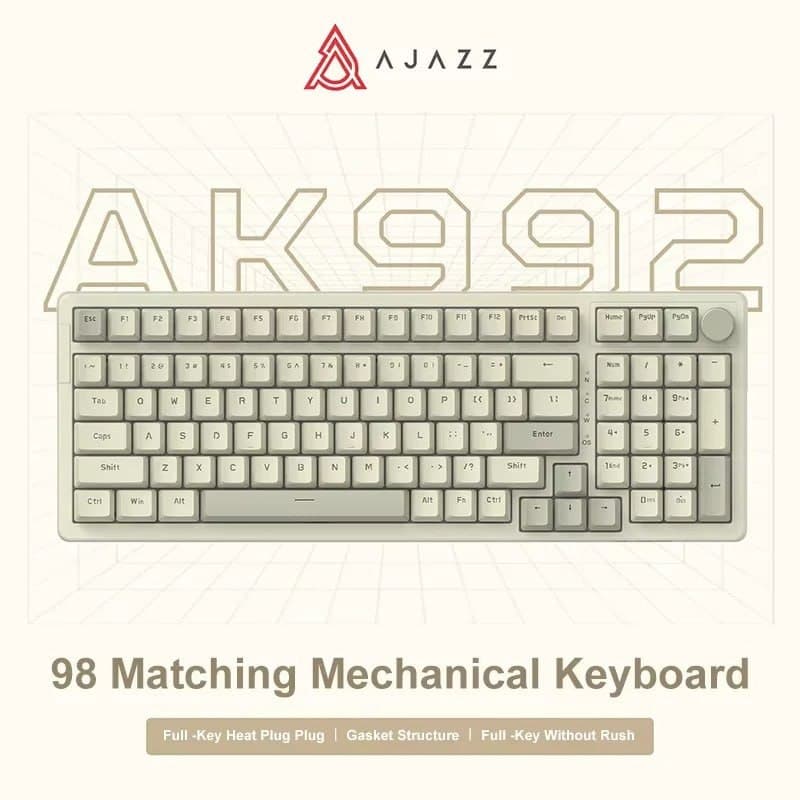 AJAZZ AK992 Teclado Mecânico 100% Gamer, Com Fio 98 Teclas, Hot-Swap, Knob de Volume AK992