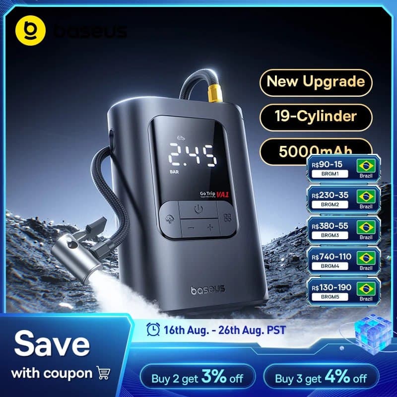 Compressor Baseus Ar, 4000mAh voor auto fiets