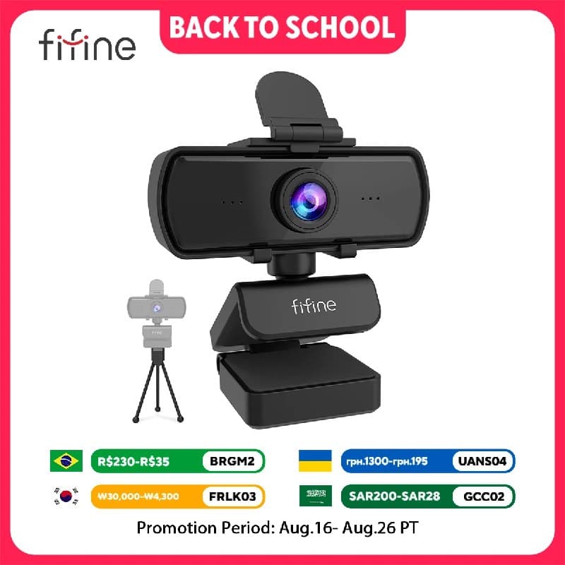 Webcam FIFINE 1440p Full HD para PC com Microfone, Tripé, para Desktop e Laptop, Webcam para Transmissão ao Vivo e Chamadas de Vídeo - K420 7