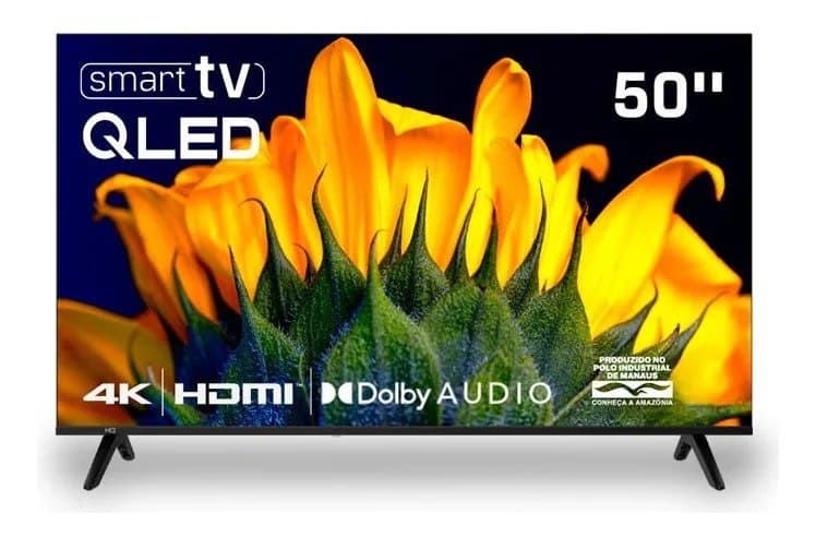Smart Tv Hq 50 Qled, 4k UHD, Dolby Audio, Wi-fi, Bluetooth, 3 HDMI, 2 USB, Netflix, Prime Video, Bivolt