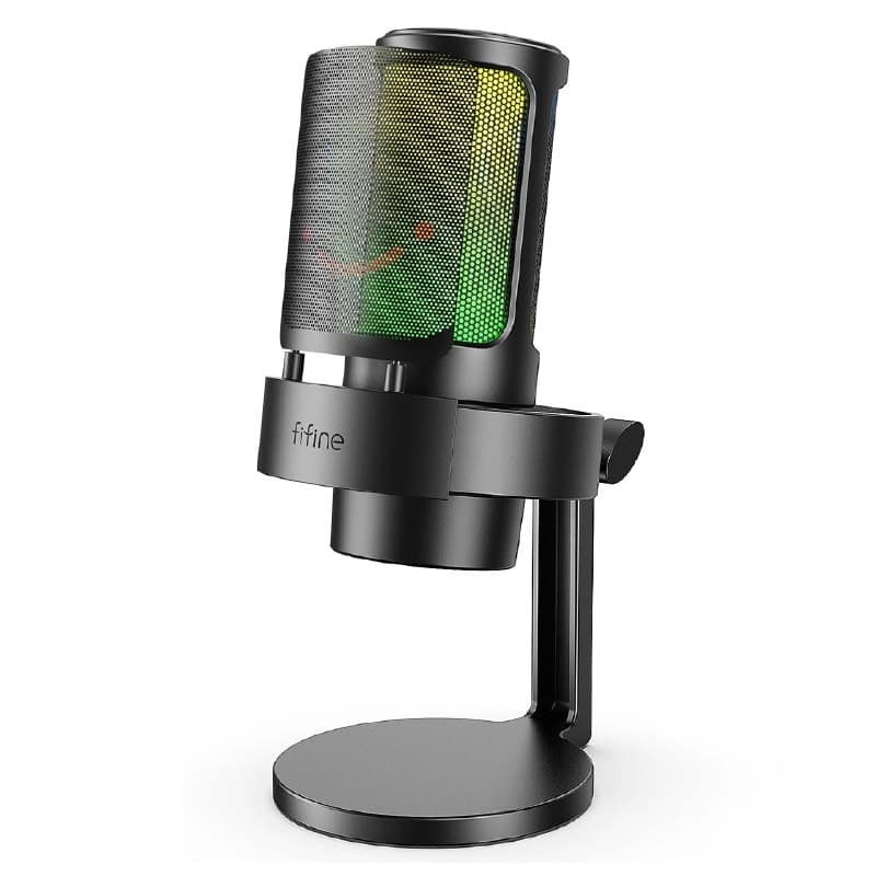 Microfone Gamer FIFINE A8 com Controle RGB/Entrada para Fone de Ouvido, Microfone USB Condensador para Gravação/Streaming com Mute Rápido, Filtro Pop - A8