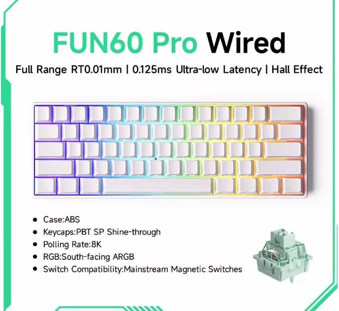 Magnetic Keyboard e-Sports Akko Fun 60 Pro, Rapid Trigger, 8000Hz, RGB