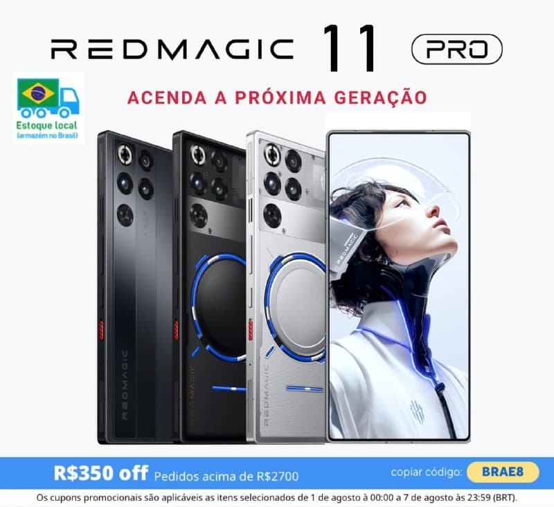Parcelado) REDMAGIC NX789J 11 Pro Celular Gamer Snapdragon 8 Elite Gen 5, 12/16/24GB + 256/512GB/1TB, Resfriamento Líquido, 7500mAh, IPX8