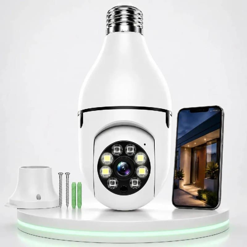 Câmera De Segurança Lâmpada Panorâmica Wi-Fi 1080p Sensor Movimento 355º