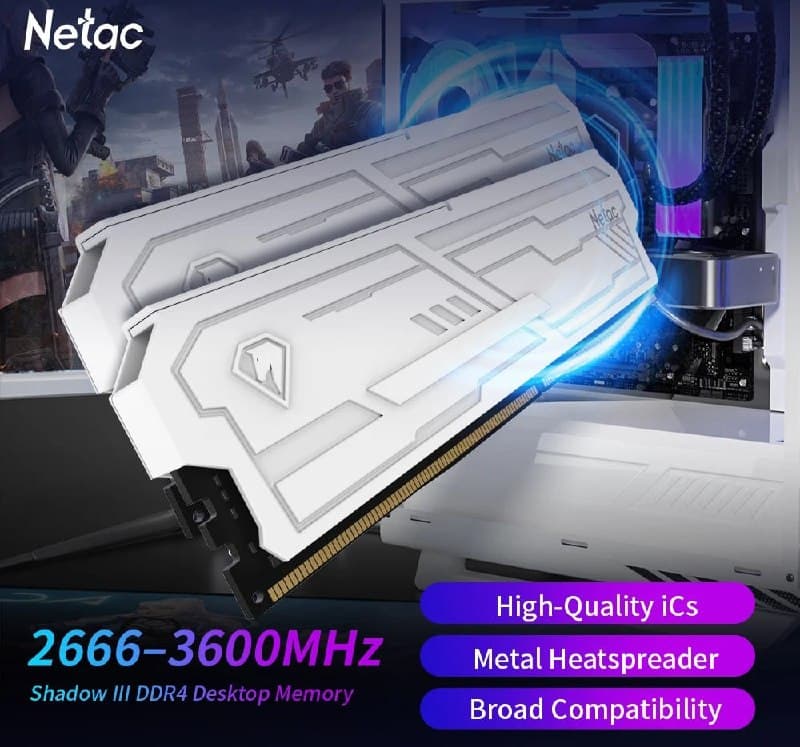 Memória ram Netac Shadow III ddr4 2x8GB 3200Mhz Branca