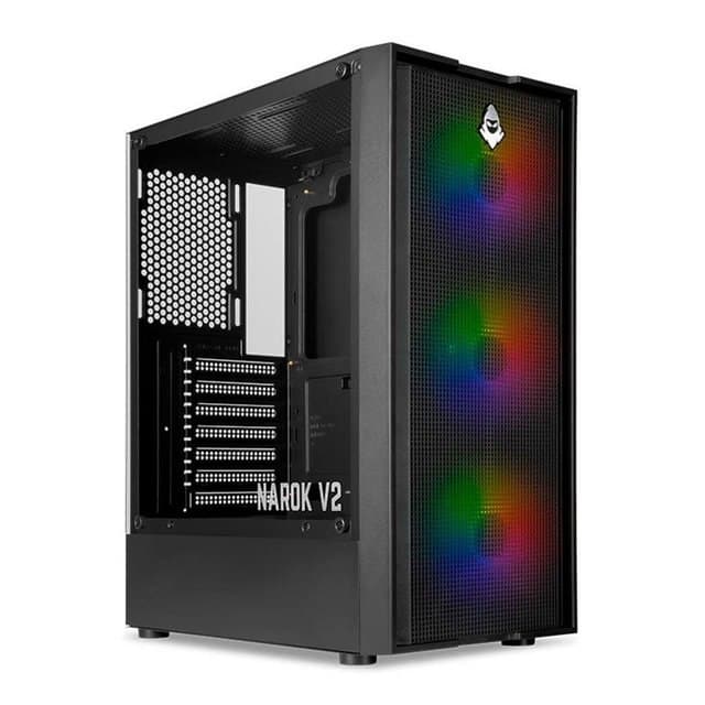 Gabinete Gamer Mancer Narok V2, Rainbow, Mid-Tower, Lateral de Vidro, Com 3 Fans, Preto, Mcr-Nrk-V2