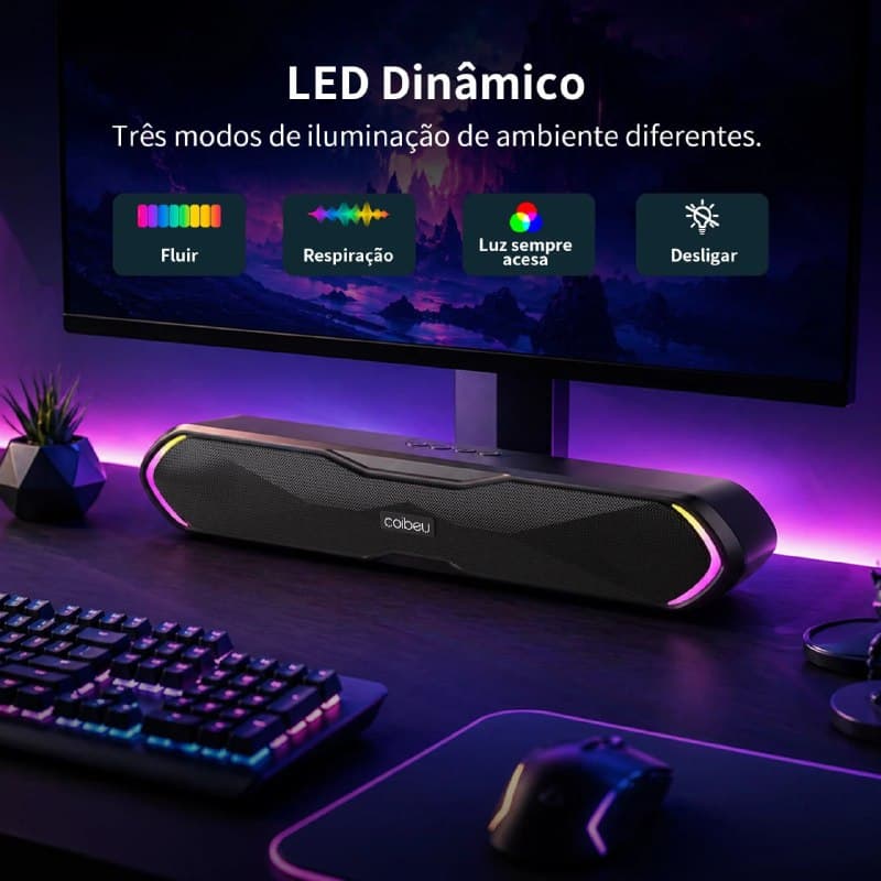 Soundbar Coibeu, Duplo Diafragma, Bluetooth 5.3 e bateria de 1200mAh