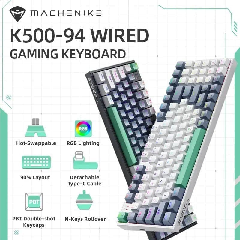 Teclado Gamer Machenike K500-B94 quente swappable 94 teclas 90% layout rgb backlight