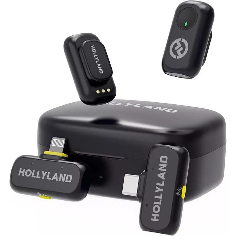 Microfone Lapela Hollyland Lark A1 Combo Preto P/ iPhone e Android USB-C Lighting