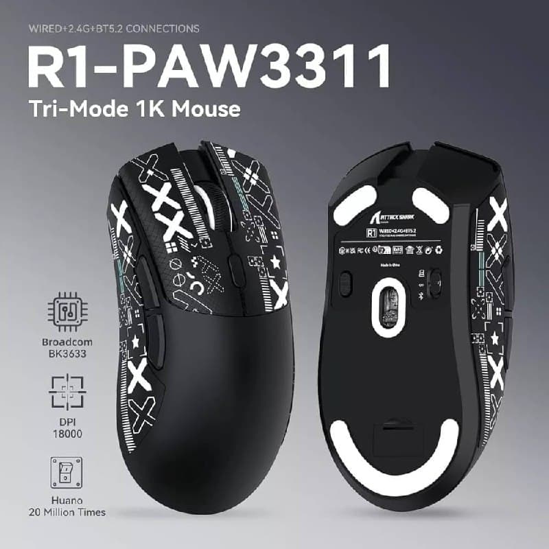 Mouse Sem Fio Attack Shark R1, Sensor PAW3311