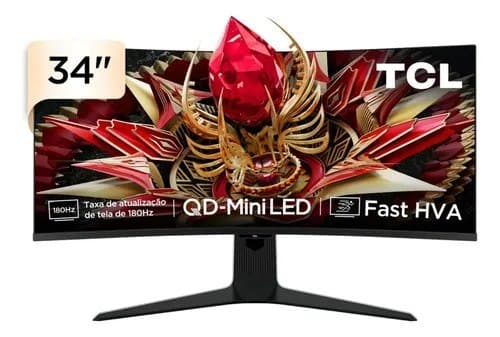 Monitor Gamer Curvo Tcl 34 Polegadas Qled Mini Led Wqhd R83q 180Hz 1ms (GtG) Hdr 1400 nits 34R83q