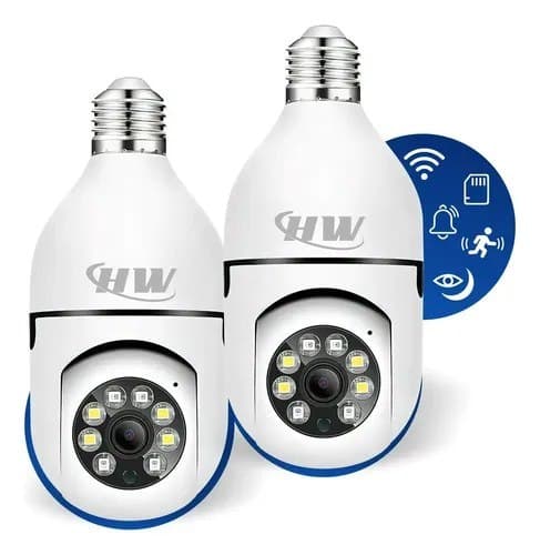 Kit C/ 2 Câmeras Lâmpada Ip Wi-fi 360° Visão Colorida Áudio Sensor De Movimento E27 App Yoosee- Hw