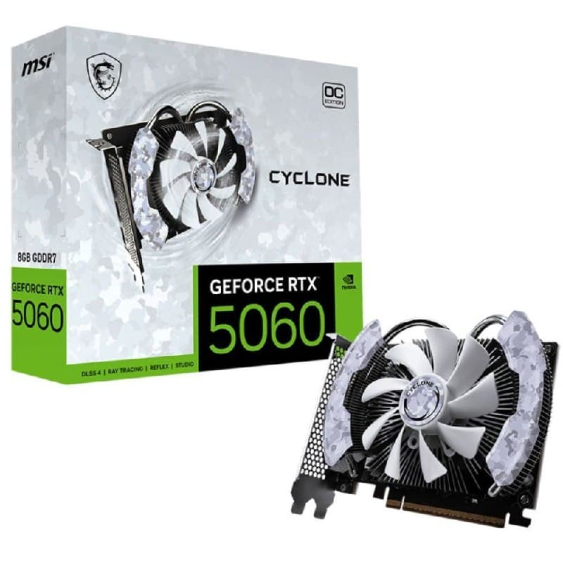 Placa de Vídeo NVIDIA GeForce MSI RTX 5060 8GB Cyclone OC 1X - 128 Bits - HDMI/3X DP - 912-V812