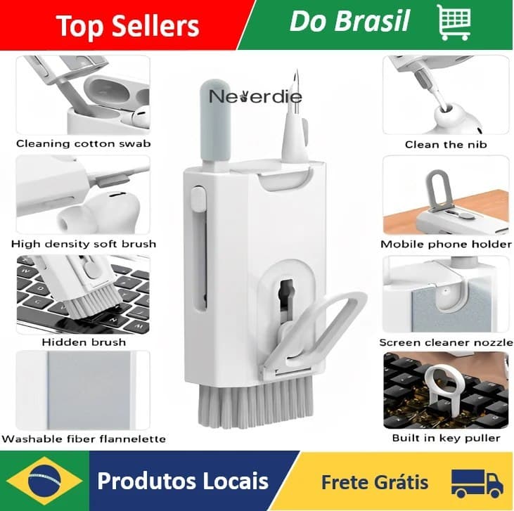 Kit de escova de limpeza de teclado 8 em 1 multifuncional portátil para computador/fone de ouvido/ferramentas